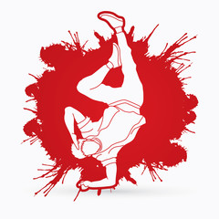 Wall Mural - Street dance, B boys dance, Hip Hop Dancing action designed on splatter ink background graphic vector