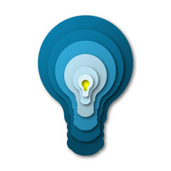 Wall Mural - Blue simple light bulb in paper cut concept for Business idea graphic design vector