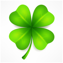 Lucky Clover Leaf, Four Isolated On White, For St. Patrick's