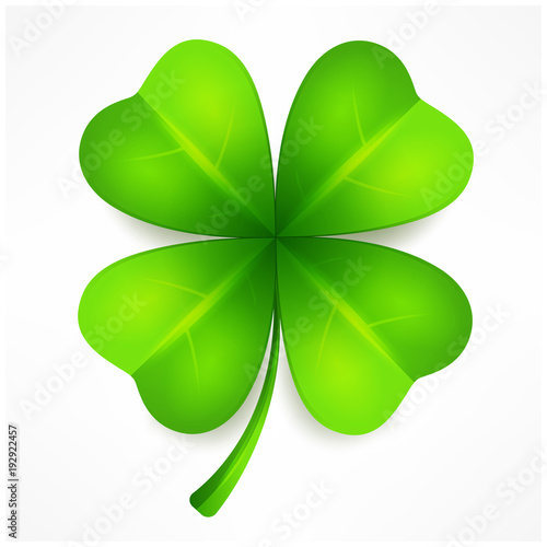 Cuadros en Lienzo Lucky clover leaf, four isolated on white, for St. Patrick's