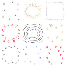 Vector Set Of Nine Frames, Bursts And Other Doodle Accessories For Cards.