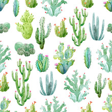 Watercolor Cactus Vector Pattern