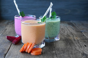 Wall Mural - Kefir smoothies with carrots, beets and parsley