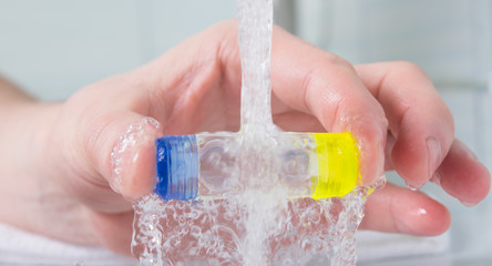 hygiene boxes for storage of lenses for vision, under the stream of water