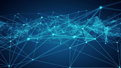 Concept of Network, internet communication. Flying through the abstract network connections.