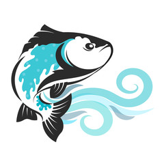 Sticker - Fish on blue waves silhouetted