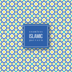 Wall Mural - Seamless pattern in islamic traditional style. Blue, yellow and white colors. Vector illustration.