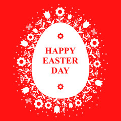 Wall Mural - Easter greeting flowers egg on red background