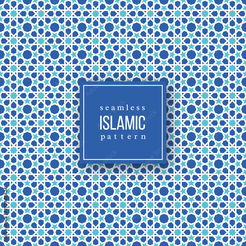 Islamic Blue Pattern Translucent Simple Seamless pattern in islamic traditional style. Blue and white colors ...