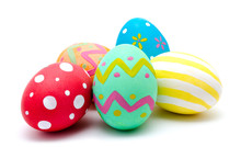 Perfect Colorful Handmade Easter Eggs Isolated On A White