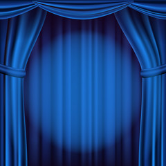 Wall Mural - Blue Theater Curtain Vector. Theater, Opera Or Cinema Scene. Realistic Illustration