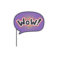 Sticker - Wow, funny phrase on stick, masquerade decorative element cartoon vector Illustration on a white background