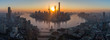 Panoramic Aerial View of Shanghai Skyline at Sunrise. Lujiazui Financial District. China.