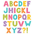 Cartoon alphabet, letters with stamped texture