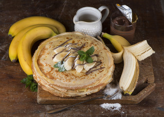 Poster - desert - stack of pancake with banana