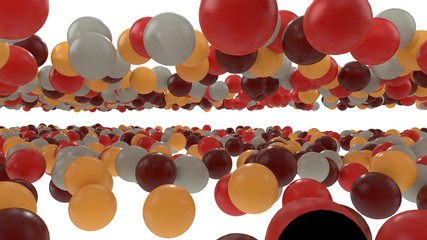 Wall Mural - 3d illustration of abstract atomic or molecular structures of different size and patterns showing a gap between two layers of particles as a background image. Microcosm Series