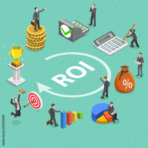 Fotografía Flat isometric vector concept of return on investment, roi, digital marketing, marketing analysis, profit
