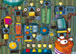 © honeyflavour - cartoon scene with ufo machine in science fiction factory - aliens creating or repearing - illustration for children