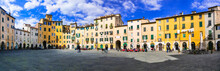 Beautiful Colorful Square - Piazza Dell Anfiteatro In Lucca. Tuscany, Italy