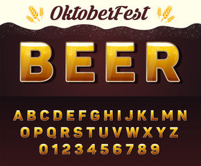 Vector Beer Font. Octoberfest alphabet. Letters and numbers