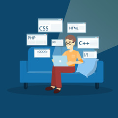 Wall Mural - man programmer with laptop.
