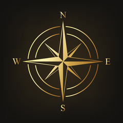 Wall Mural - gold compass icon. vector illustration.
