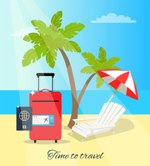 Wall Mural - Time to Travel Seaside Poster Vector Illustration