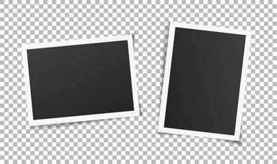 Poster - Two, pair vintage photo frames without adhesive tape. Scrapbook design. Vector illustration of picture frame templates on transparent background for photos. Photorealistic EPS10 mockups with shadow. 