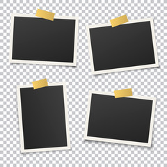 Poster - Set of vintage photo frame set with golden adhesive tape. Vector illustration with gold adhesive tapes. Photo realistic Vector EPS10 Mockups. Retro photo frame template for your photos.