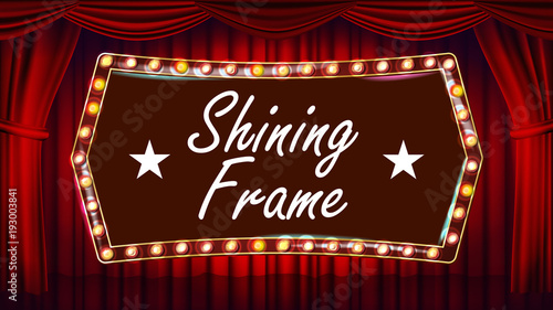 Blue Theater Curtain With Gold Frame Vector Blue Background And