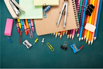 Poster - School supplies on background