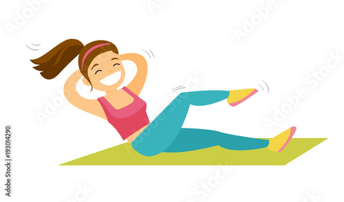 Young Caucasian White Woman Doing Crunches On A Gym Mat Woman