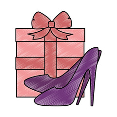 Wall Mural - gift box present with high heel shoes vector illustration design