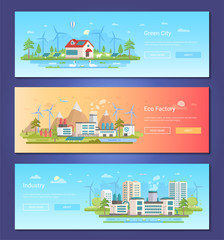 Wall Mural - Green city - set of modern flat design style vector illustrations