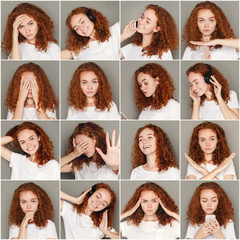 Emotions set of young woman at studio background