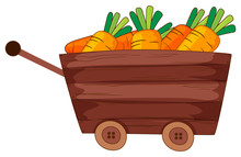 Fresh Carrots In Wooden Wagon