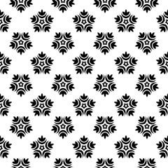 Black floral seamless pattern on white background