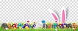Fototapeta  - Happy easter image vector. Modern happy Easter background with colorful eggs, bunny, rubbit, and spring flower. Template Easter greeting card, vector.