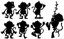 Silhouette Monkeys In Different Positions