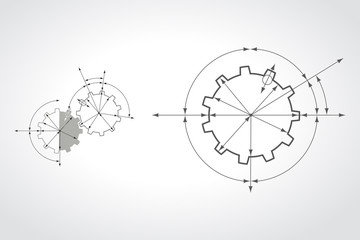 Wall Mural - Gears in engagement. Engineering drawing abstract industrial background with a cogwheels.