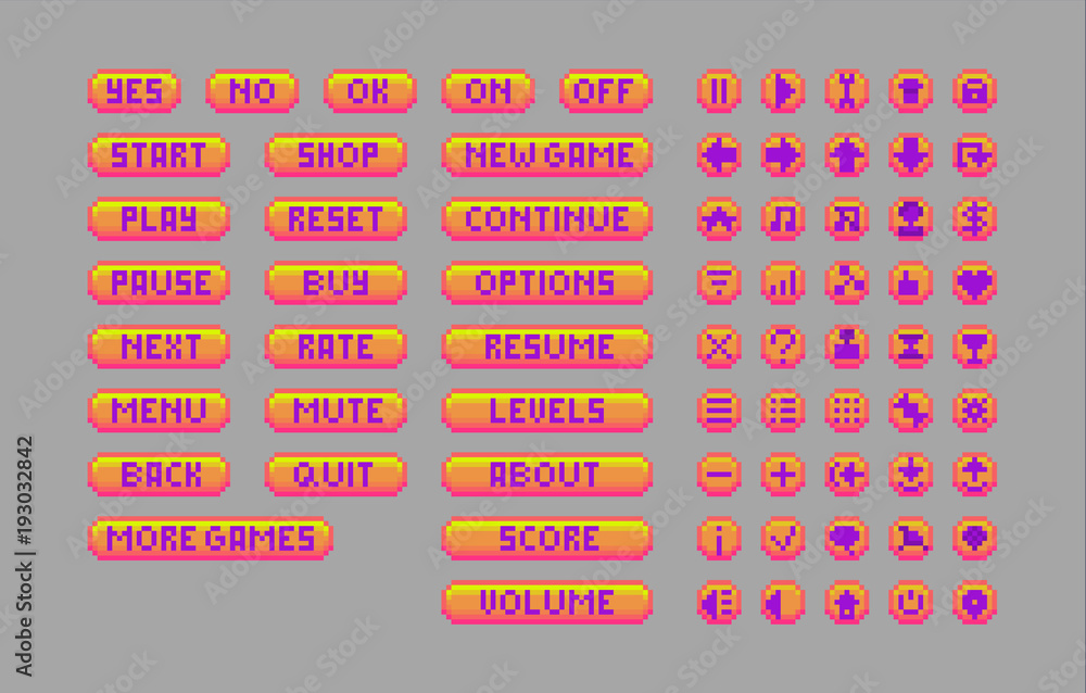 Pixel art bright buttons. Stock Vector | Adobe Stock
