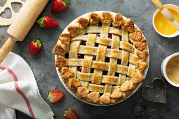 Wall Mural - Strawberry pie overhead shot