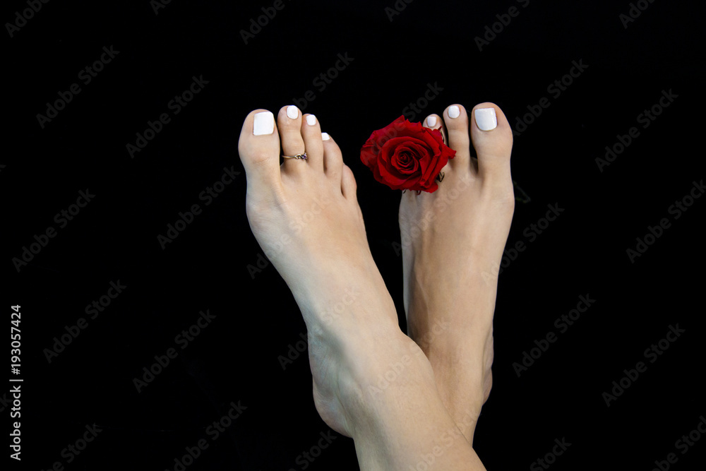 Attractive feet of woman, classic ideal beauty with 