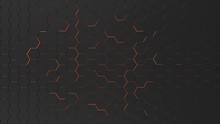 Futuristic Background With Hexagonal Shapes And Orange Light. 3d Illustration