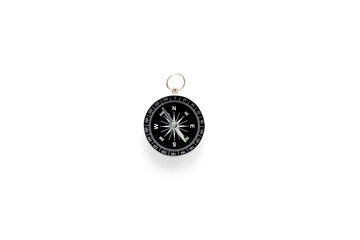 Compass on white background top view copy space. Black and white, contrast