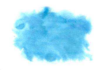 Abstract texture brush ink background blue aquarell watercolor splash paint on white background