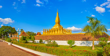 View Of The Pha That Temple. Vientiane, Laos. Panorama