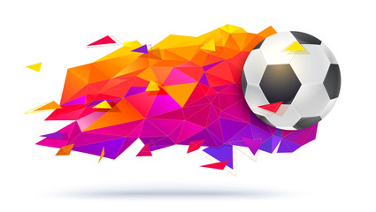 Wall Mural - Logo for football teams or tournaments, championships soccer. Creative low-poly trendy backdrop with ball and triangles for t-short, posters, banners, covers and invitations