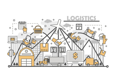 Poster - logistic services concept vector illustration in flat linear style
