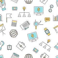 Canvas Print - office seamless pattern, vector modern thin line flat design